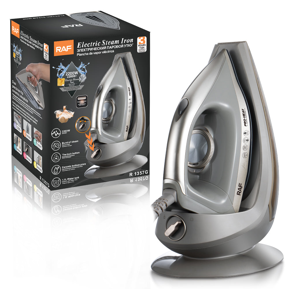 Fier De Calcat Cu Aburi Vertical RAF 1357G – Talpa Ceramica, Rezervor 1.5L, Functie Auto Curatare, 2200W