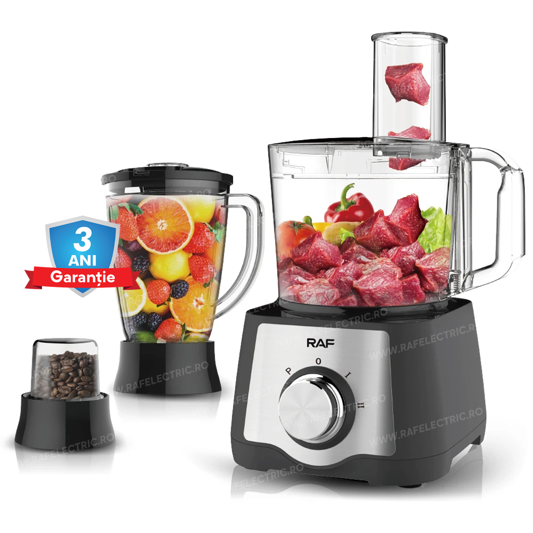 Robot de Bucatarie Multifunctional 7 in 1 RAF 305, cu 3 Recipiente, 600W