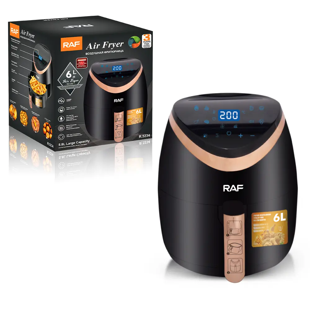 Air Fryer RAF 5234B - Friteuza cu Aer Cald, Fara Ulei, Capacitate 6L, 2400W, Negru