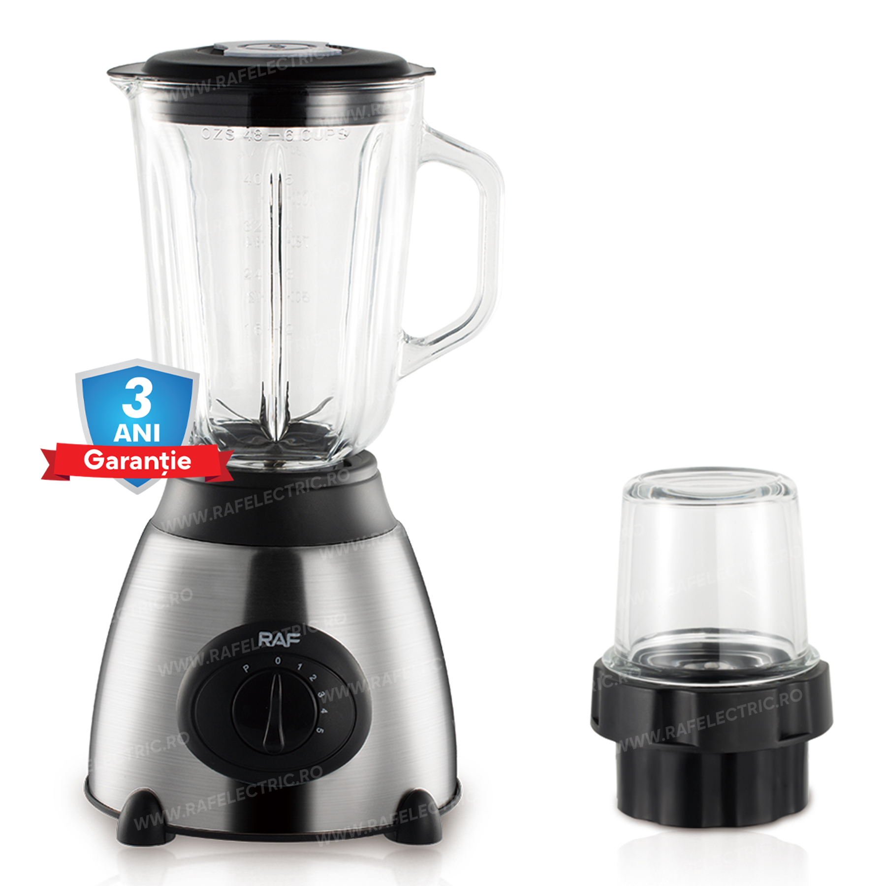 Blender Multifunctional 2 in 1 RAF 367, 1000W, Lame din Otel Inoxidabil, Capacitate 1.5L, cu 2 Cupe To-Go