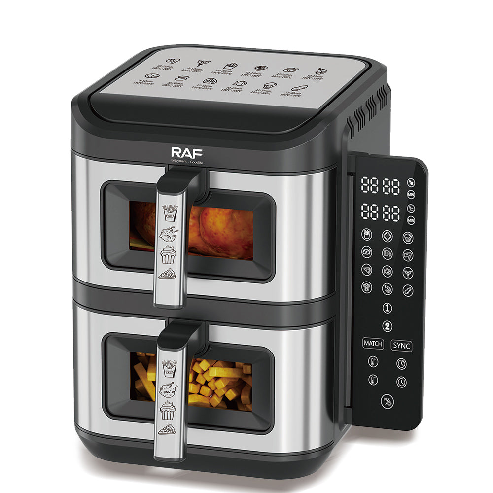 Air Fryer RAF 5280 – Friteuza cu Aer Cald, 2 Cosuri Duble Capacitate 6L+6L, Ecran Digital, Fereastra Vizuala, 2800W