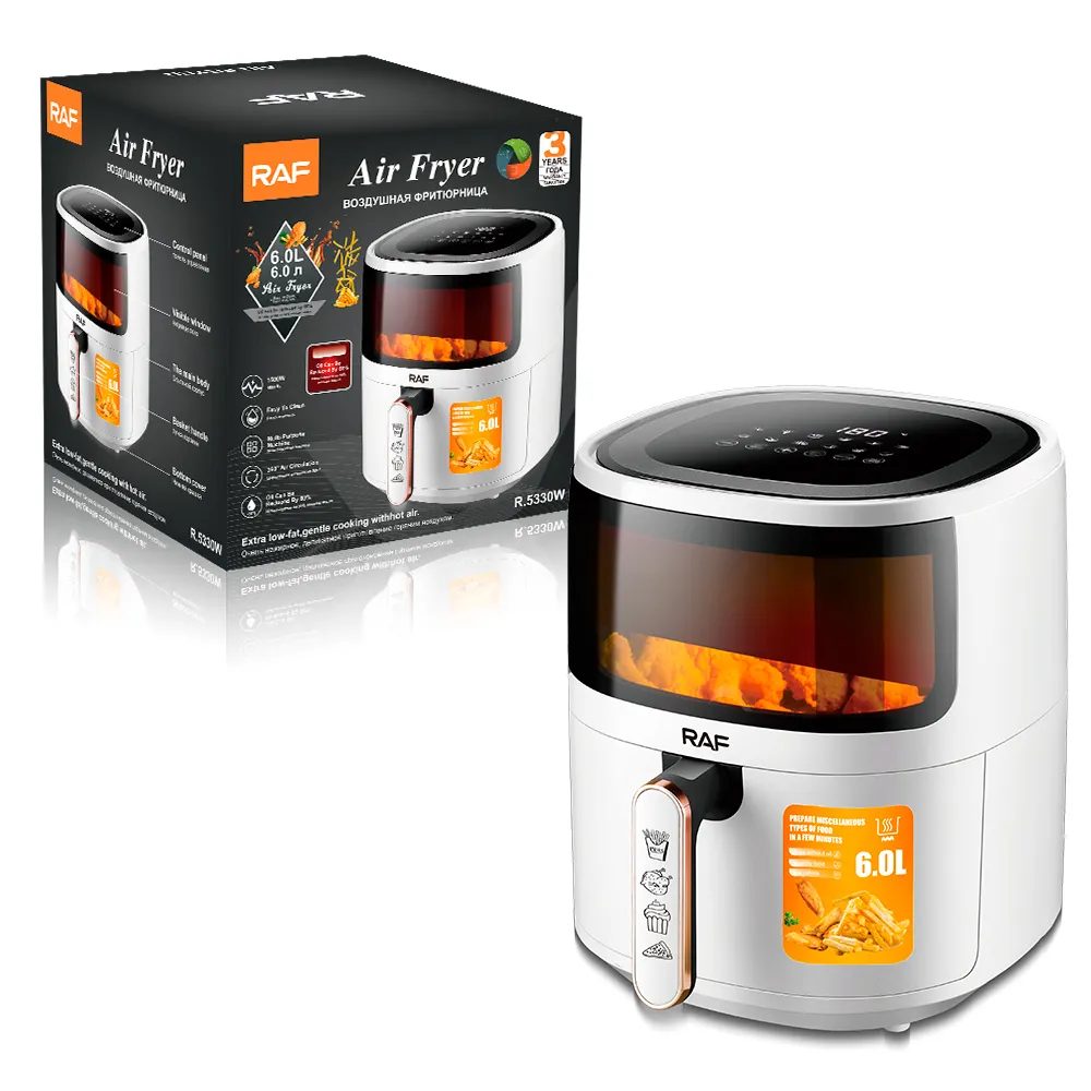 Air Fryer RAF 5330W - Friteuza cu Aer Cald, Fara Ulei, Capacitate 6L, 1500W, Alb